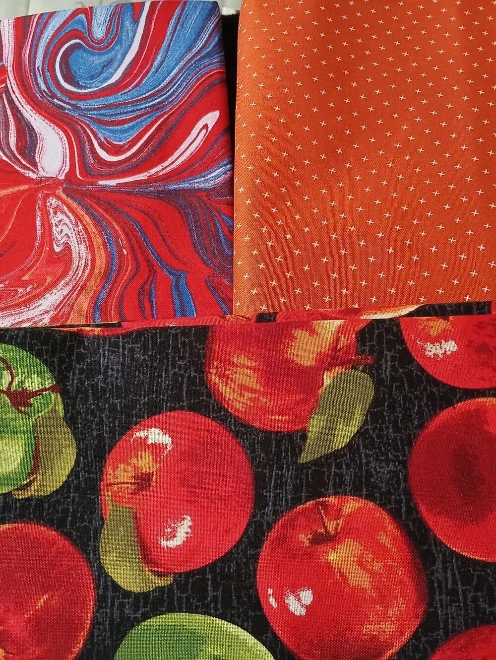 Lot of Cotton Fabric Remnants Apples Swirls